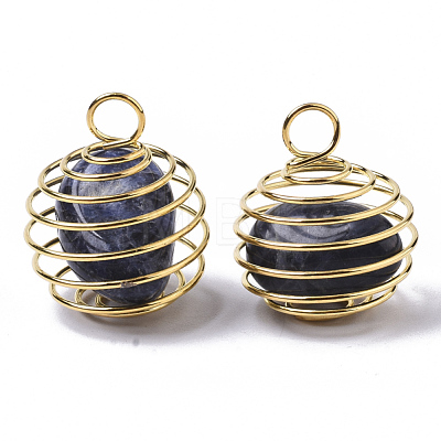 Iron Wrap-around Spiral Bead Cage Pendants IFIN-R239-06G-1