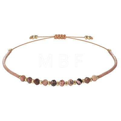 2mm Faceted Natural Rhodonite Beaded Braided Adjustable Bracelets for Women PF2854-3-1