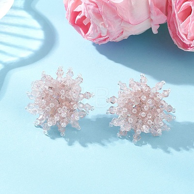 Flower Handmade Glass Seed Beads Stud Earrings EJEW-MZ00680-03-1