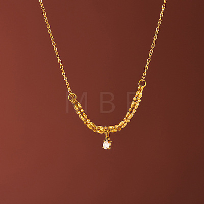 304 Stainless Steel Pave Clear Cubic Zirconia Oval Pendant Mixed Chain Necklaces for Women WG248BB-01-1