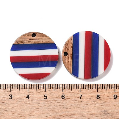 Independence Day Opaque Striped Resin & Walnut Wood Pendants RESI-U010-02R-1