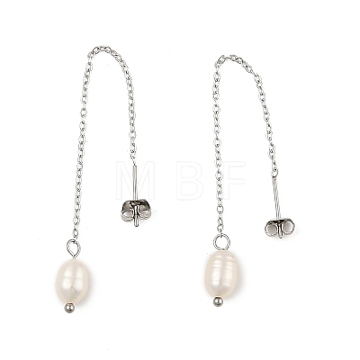 Natural Pearl Beaded Ear Thread EJEW-P219-16P-1