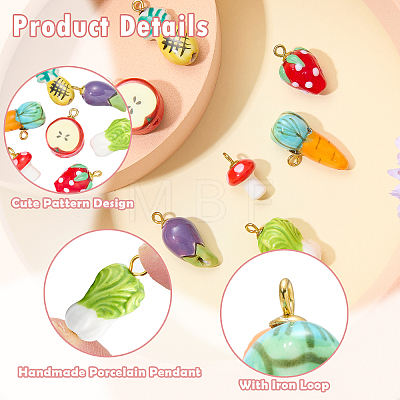 7Pcs 7 Styles Handmade Porcelain Pendants PALLOY-SW00138-1