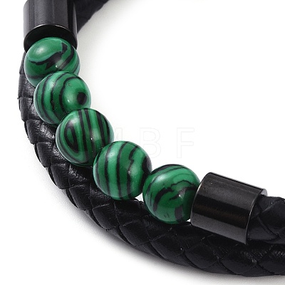 Mixed Stone Round Bead Leather Cord Multi-strand Bracelets BJEW-A009-10EB-1