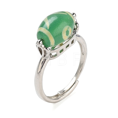 Oval Dyed & Heated Tibetan Style dZi  Natural Agate Adjustable Rings RJEW-C087-04P-01-1