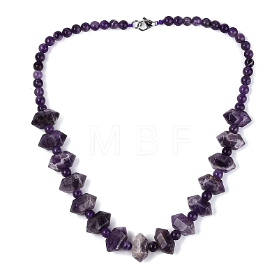 Natural Amethyst Round & Cone Beaded Necklaces NJEW-N064-03G-1