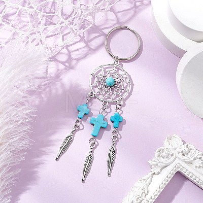 Woven Net/Web with Feather Alloy Gemstone Keychain KEYC-JKC01180-01-1