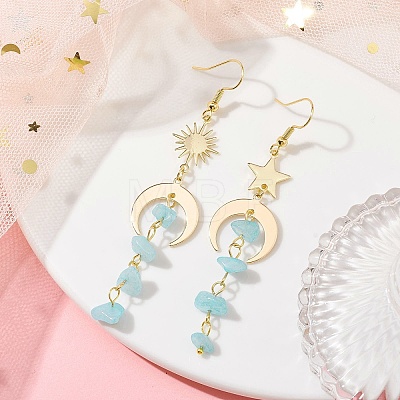 Moon & Sun & Star Brass Asymmetrical Earrings EJEW-JE05461-05-1