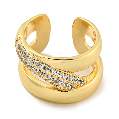 Rack Plating Brass Micro Pave Cubic Zirconia Open Cuff Ring RJEW-C082-01G-1