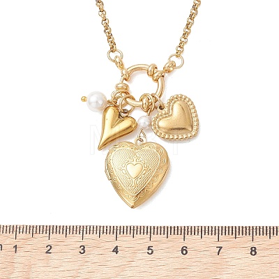 Heart Stainless Steel Locket Pendant Necklaces with Shell Pearl for Women NJEW-JN05954-1
