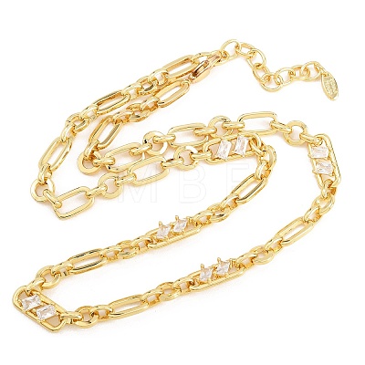 7MM Brass Pave Cubic Zirconia Figaro Chain Necklaces NJEW-D324-05G-07-1