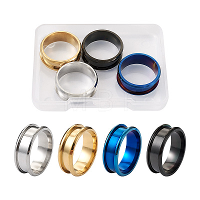 4Pcs 4 Colors Stainless Steel Grooved Finger Ring Settings STAS-TA0002-14B-1