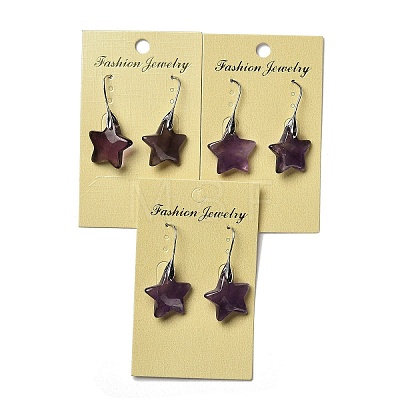 Natural Amethyst Star Dangle Earrings EJEW-I315-03P-10-1