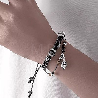 Imitation Leather & Alloy & Wood Double Layers Bracelets WGA6452-02-1