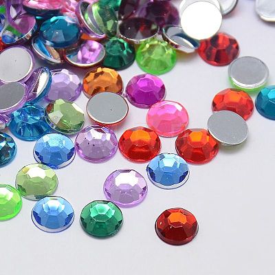 Faceted Half Round/Dome Acrylic Rhinestone Flat Back Cabochons GACR-YPO12MM-M-1