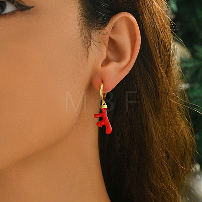 Brass Enamel Deer Hoop Earrings KX0069-1