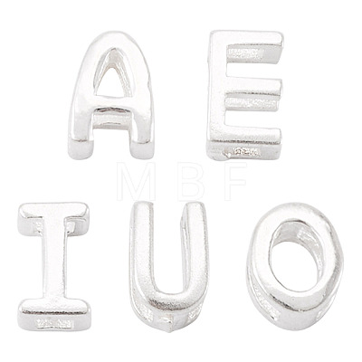 5Pcs 5 Styles 925 Sterling Silver Hollow Initial Beads STER-TA0001-55-1