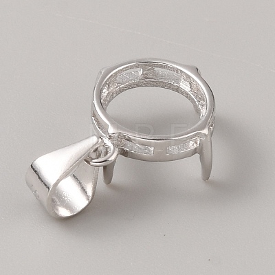 Rhodium Plated 925 Sterling Silver Open Back Bezel Pendant Cabochon Settings STER-WH0004-018B-1