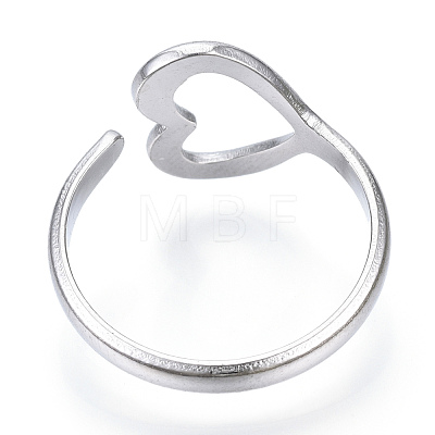 304 Stainless Steel Heart Open Cuff Ring RJEW-N040-24-1