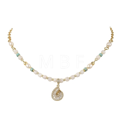 Ocean Brass Pave Clear Cubic Zirconia Conch Shell Shape Pendant Necklaces NJEW-JN06421-1
