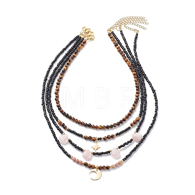 4Pcs 4 Style Brass Moon & Star Pendant Necklaces Set NJEW-JN04019-1