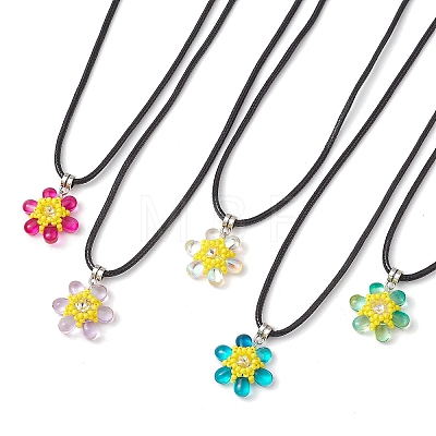 Glass Rhinestone & Glass Seed Beads Beaded Flower Pendant Necklaces NJEW-MZ00078-1