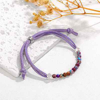 4MM Round Dyed Natural Imperial Jasper Beaded Faux Suede Cord Slider Bracelets for Women WG432D6-01-1