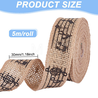 Musical Note Print Burlap Ribbons OCOR-WH0091-27-1