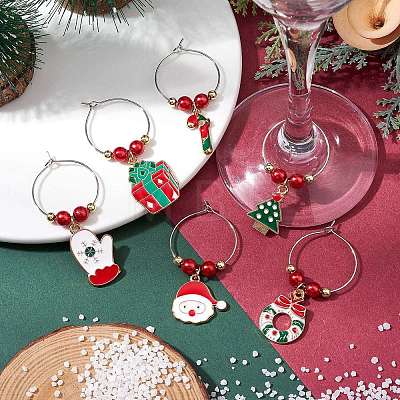 Christmas Alloy Enamel Wine Glass Charms AJEW-JO00258-1