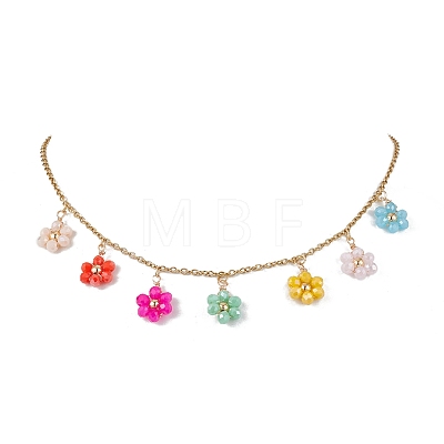 Bohemian Style Stainless Steel Glass Pendant Necklaces for Women NJEW-JN04654-1