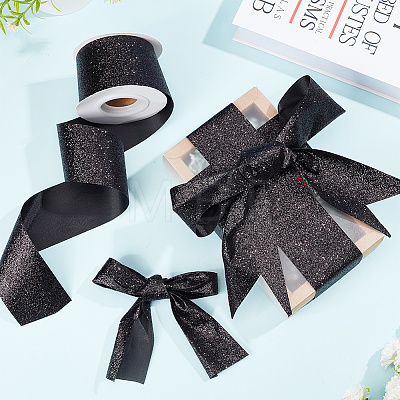 Sparkle Polyester Ribbons SRIB-WH0011-105F-02-1