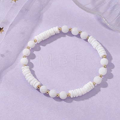 Natural White Shell & Malaysia Jade Beaded Stretch Bracelets for Women BJEW-JB13144-1