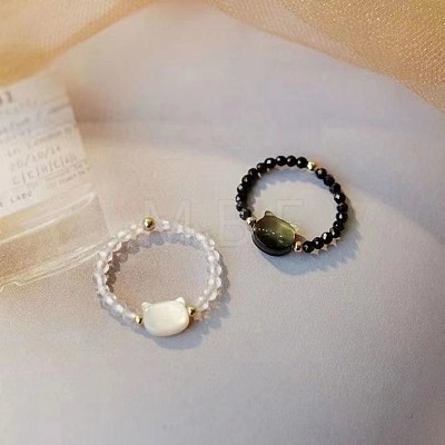 2Pcs Cat Shape Glass Beaded Beads Finger Rings WG1374D-03-1