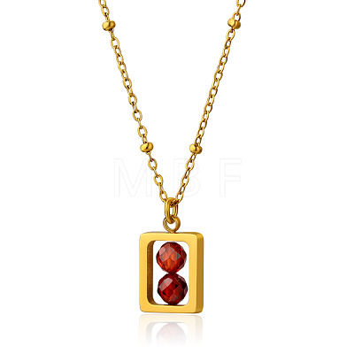 304 Stainless Steel Rectangle with Facetd Round Cubic Zirconia Ball Pendant Necklaces WGA581F-02-1
