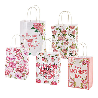 10Pcs 5 Styles Happy Mother's Day Flower Printed Paper Packing Tote Bags CARB-TA0001-19-1