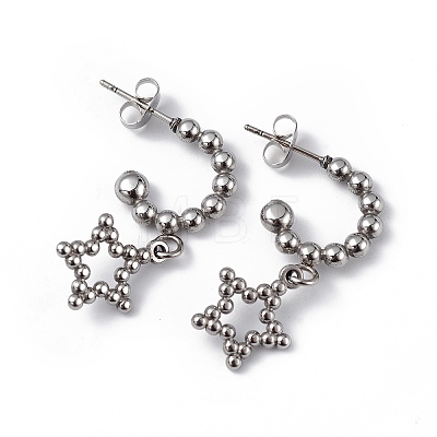 Non-Tarnish 304 Stainless Steel Hollow out Star Dangle Stud Earrings for Women EJEW-I284-22P-1