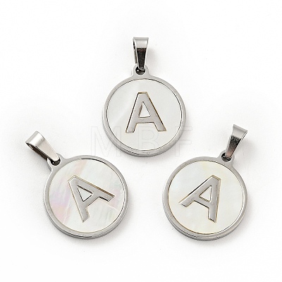 304 Stainless Steel with White Shell Pendants STAS-G268-01A-P-1