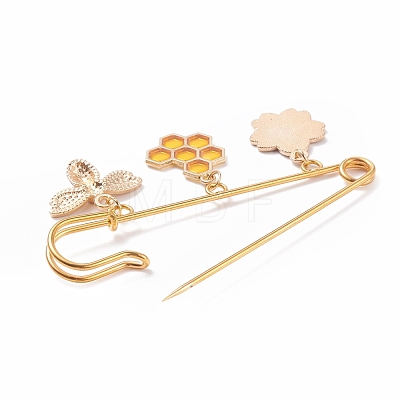 Bees Beehive Flower Enamel Charm Safety Brooch Pin JEWB-BR00072-1
