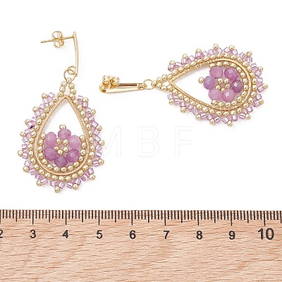 Teardeop Glass Beaded & Dyed Natural Malaysia Jade Dangle Stud Earrings EJEW-MZ00707-03-1
