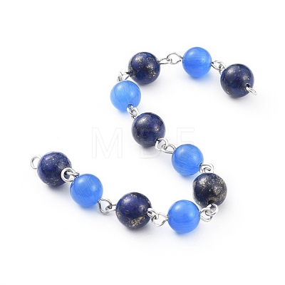 Handmade Natural Lapis Lazuli Beaded Chains AJEW-JB00509-02-1