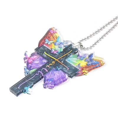Colorful Butterfly Faith Jesus Cross Acrylic Pendant Decoration RJEW-E007-03P-01-1