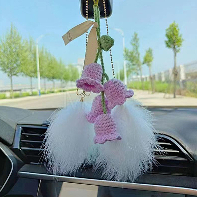 2Pcs Crochet Lily of The Valley Polyester Car Hanging Pendant HJEW-FG0001-14C-1