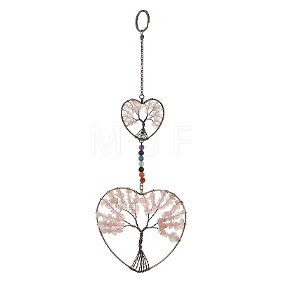 7 Chakra Heart Tree of Life Brass & Natural & Synthetic Gemstone Beads Hanging Ornament G-H359-01R-02-1
