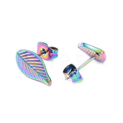 Ion Plating(IP) 304 Stainless Steel Leaf Stud Earrings for Women EJEW-I285-10MC-1