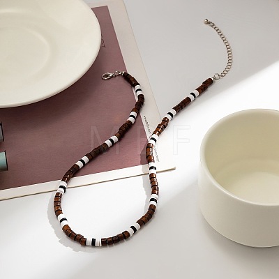 Adjustable Bohemian Polymer Clay and Wood Heishi Beaded Necklaces for Men TL5512-1