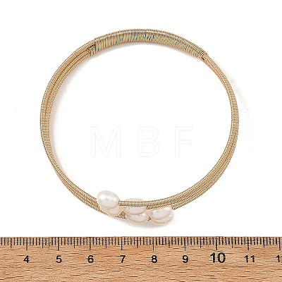 Natural Freshwater Pearl & Brass 3-Strand Open Cuff Bangles BJEW-JB14229-1
