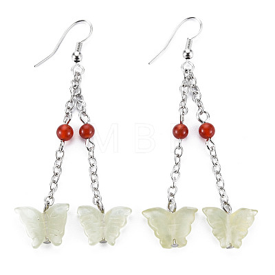 Butterfly Natural New Jade Dangle Earrings for Girl Women EJEW-S212-002-1