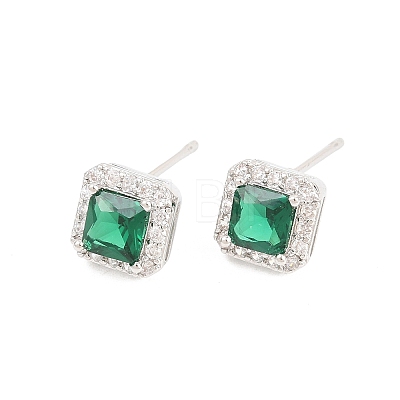 Square Brass Micro Pave Cubic Zirconia Stud Earrings EJEW-Z164-22P-02-1
