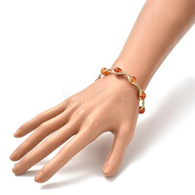 Natural Carnelian Beaded Bracelets for Men Women BJEW-TA00012-01-1