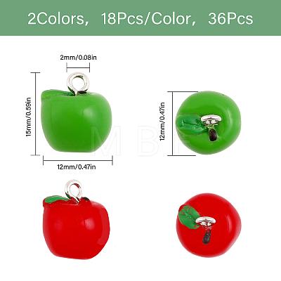 36Pcs 2 Colors Opaque Apple Resin Charms RESI-CA0001-54-1